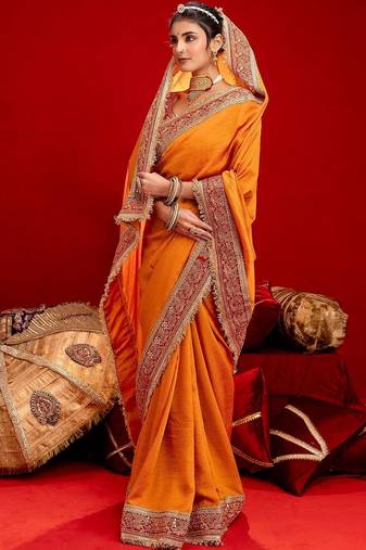 Orange embroidered sarees blouse piece