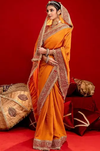 Orange embroidered sarees blouse piece