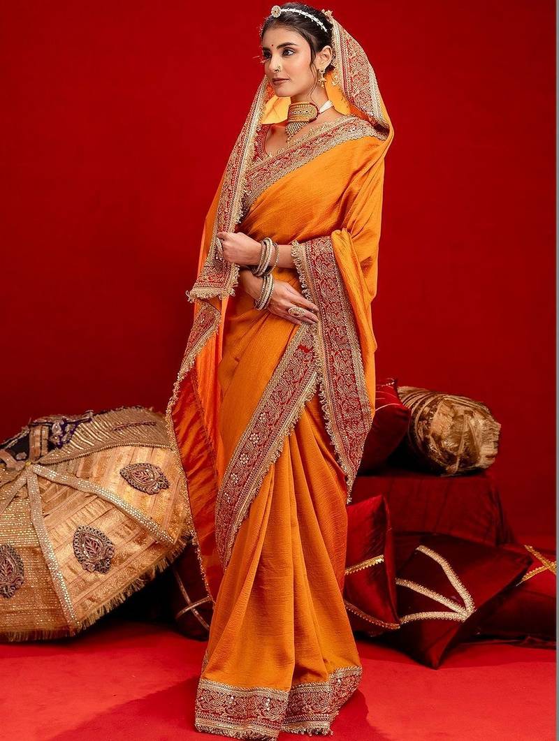 Orange embroidered sarees blouse piece
