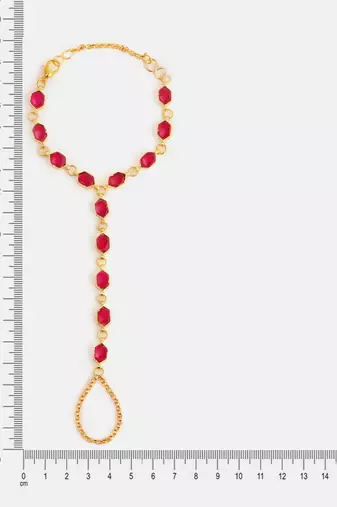 Gold plated kundan ruby red stones haathphool