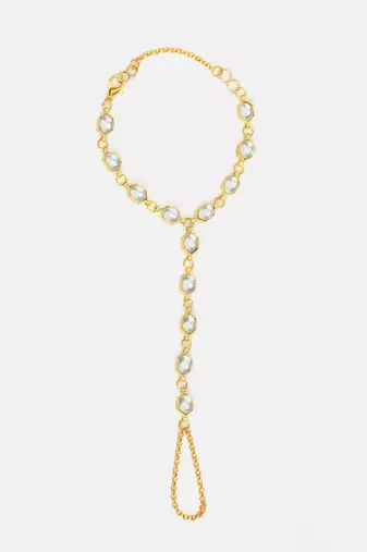 Gold plated kundan white stone haathphool