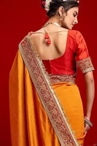 Orange embroidered sarees blouse piece