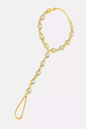 Gold plated kundan white stone haathphool