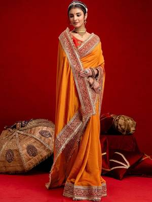 Orange embroidered sarees blouse piece 5