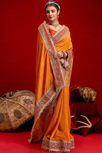 Orange embroidered sarees blouse piece