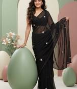Black embroidered sarees with blouse piece