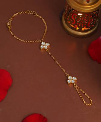 Gold plated kundan white stone haathphool 1