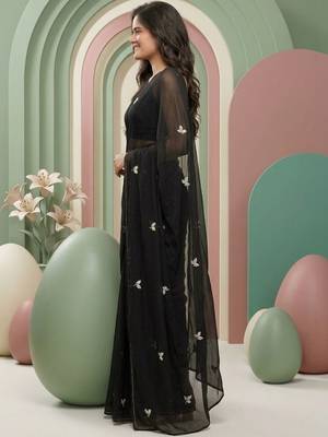 Black embroidered sarees with blouse piece 2