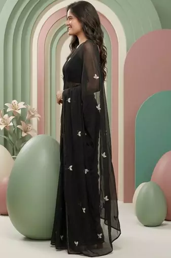 Black embroidered sarees with blouse piece