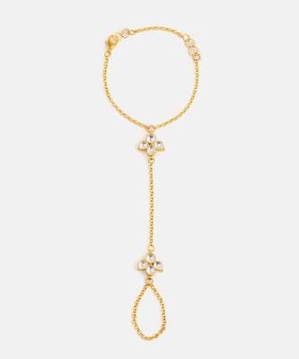 Gold plated kundan white stone haathphool 2