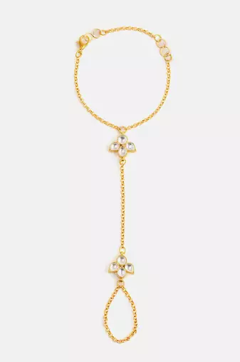 Gold plated kundan white stone haathphool