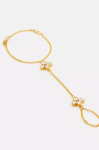 Gold plated kundan white stone haathphool