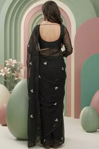 Black embroidered sarees with blouse piece