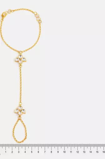 Gold plated kundan white stone haathphool