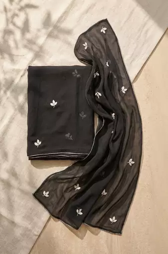 Black embroidered sarees with blouse piece