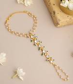 Gold plated kundan white and green haathphool