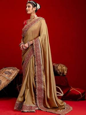 Beige sarees embroidered saree with unstitched blouse piece 1