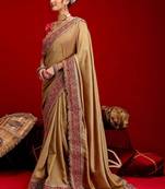 Beige sarees embroidered saree with unstitched blouse piece