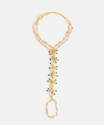 Gold plated kundan white and green haathphool 2