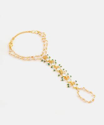 Gold plated kundan white and green haathphool 3