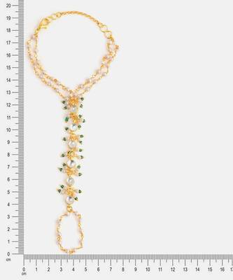 Gold plated kundan white and green haathphool 4