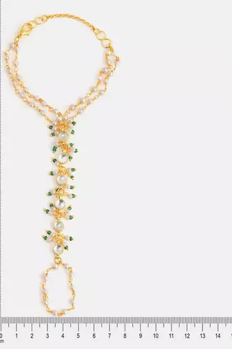 Gold plated kundan white and green haathphool