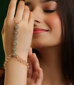 Gold plated kundan grey haathphool