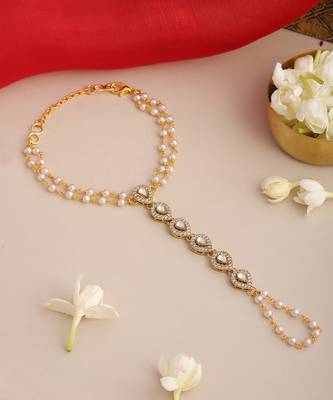 Gold plated kundan grey haathphool 2