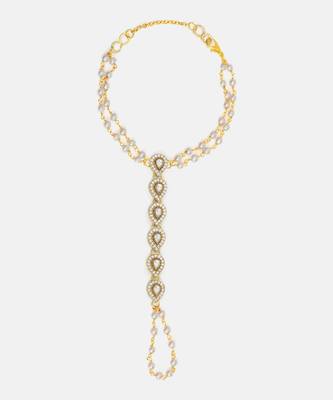 Gold plated kundan grey haathphool 3