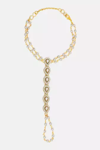 Gold plated kundan grey haathphool