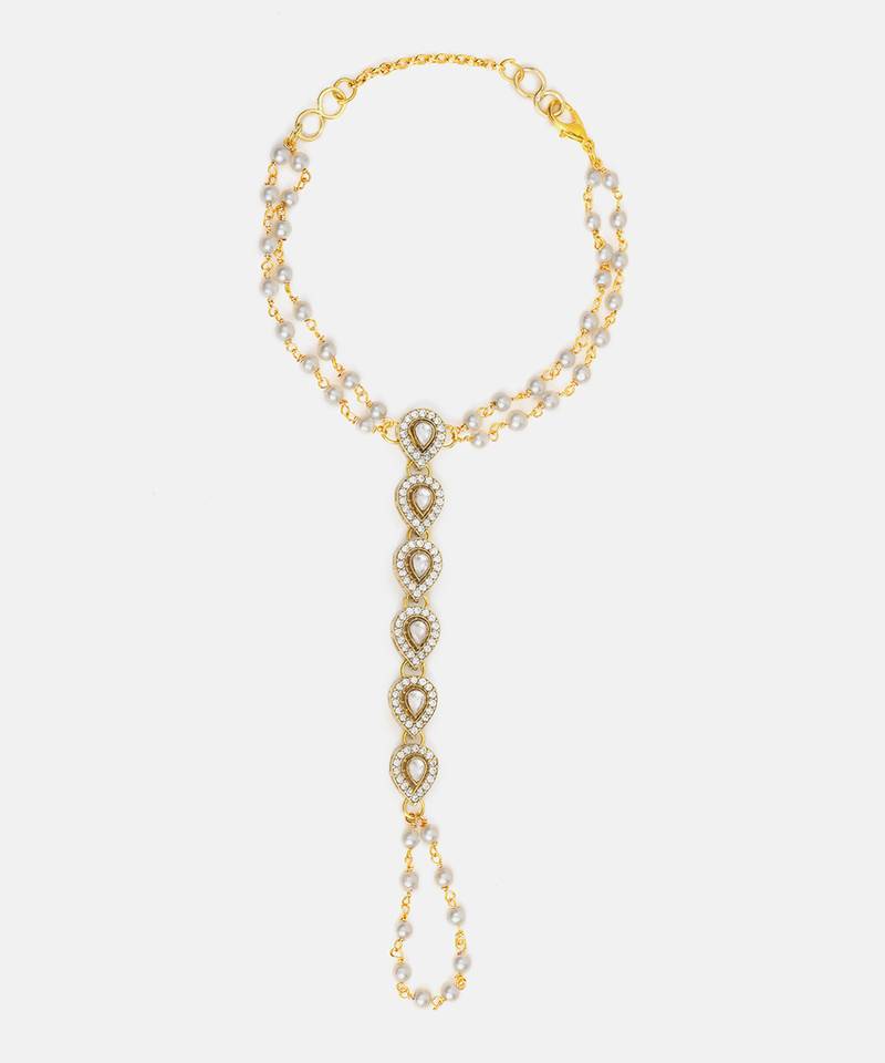 Gold plated kundan grey haathphool