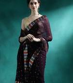 Brown sequence embroidered saree with unstitched blouse piece