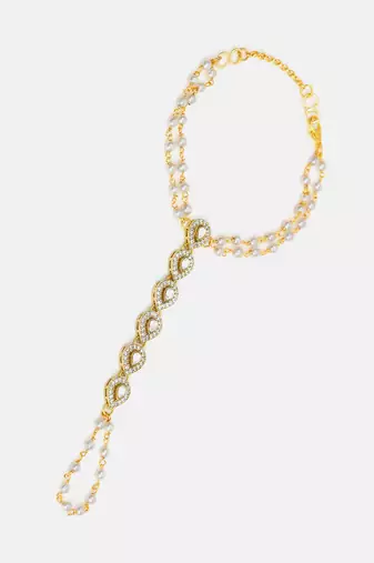 Gold plated kundan grey haathphool