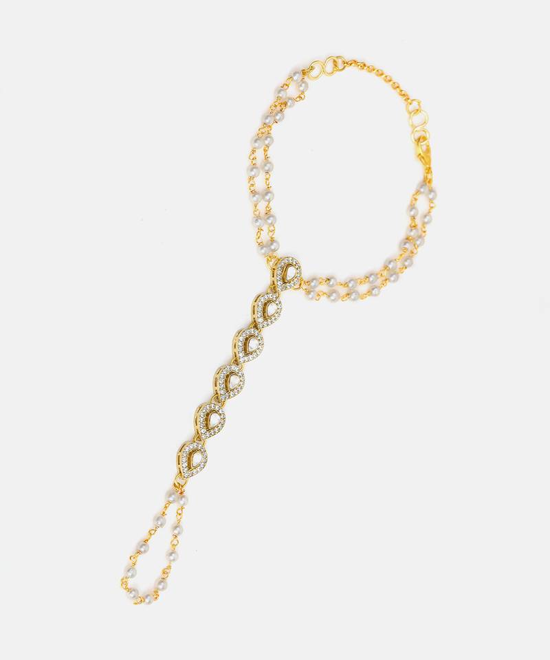 Gold plated kundan grey haathphool