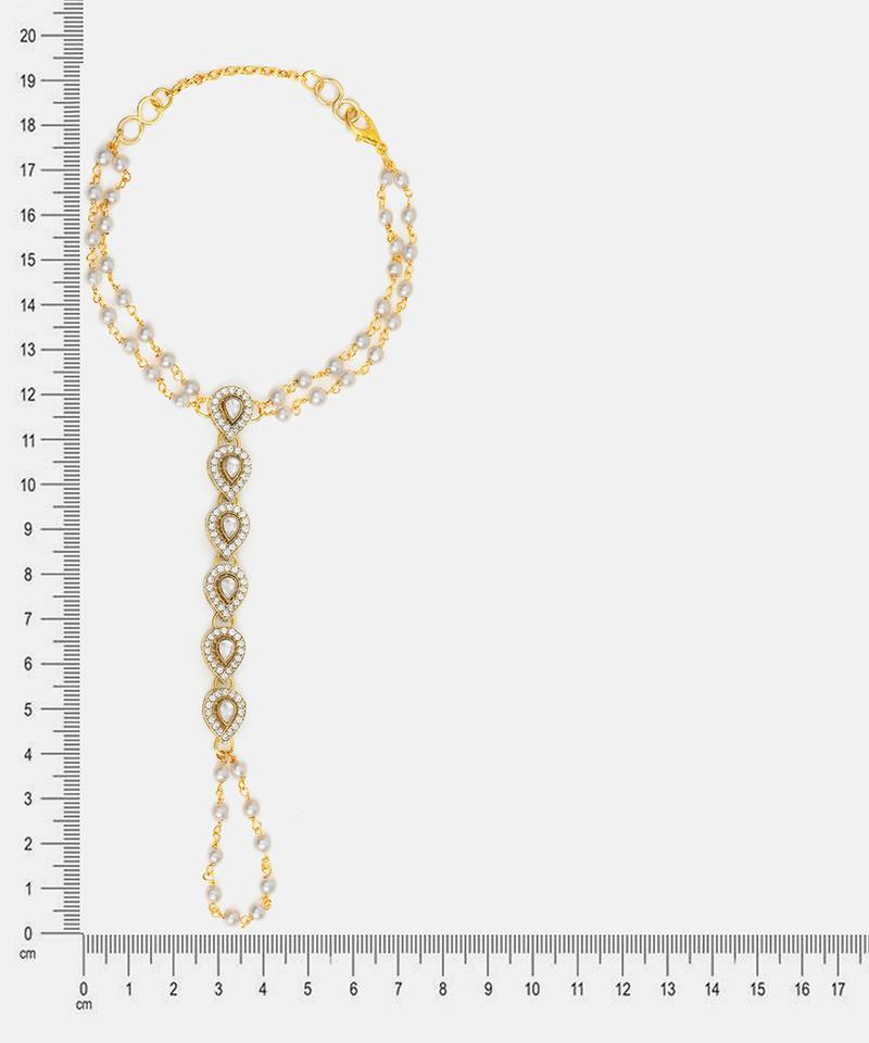 Gold plated kundan grey haathphool