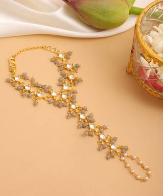 Gold plated kundan green haathphool 1
