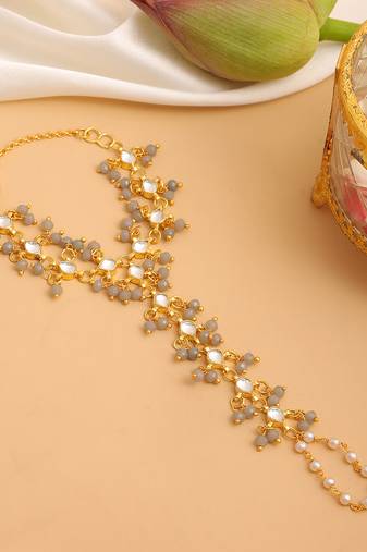 Gold plated kundan green haathphool