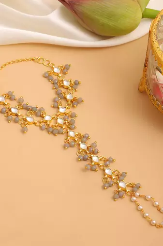 Gold plated kundan green haathphool