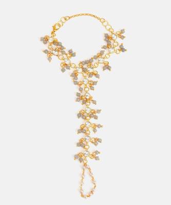 Gold plated kundan green haathphool 2