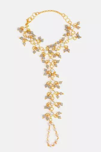 Gold plated kundan green haathphool