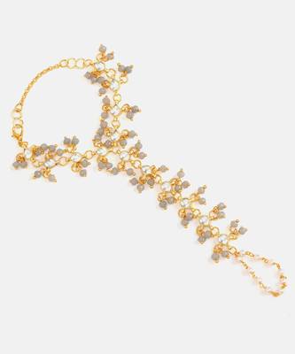Gold plated kundan green haathphool 3
