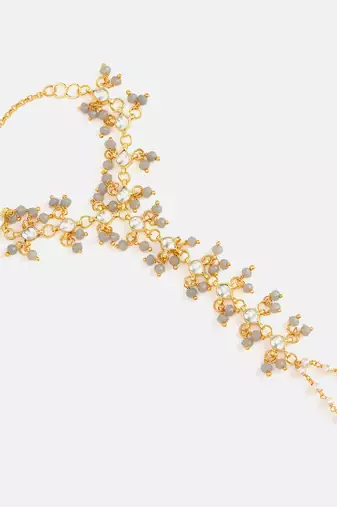 Gold plated kundan green haathphool