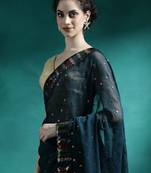 Teal sequence embroidered saree with unstitched blouse piece