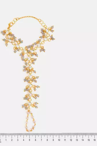 Gold plated kundan green haathphool