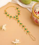 Gold plated kundan green haathphool