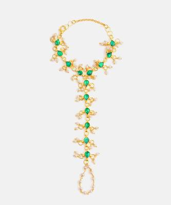 Gold plated kundan green haathphool 2