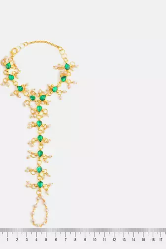 Gold plated kundan green haathphool