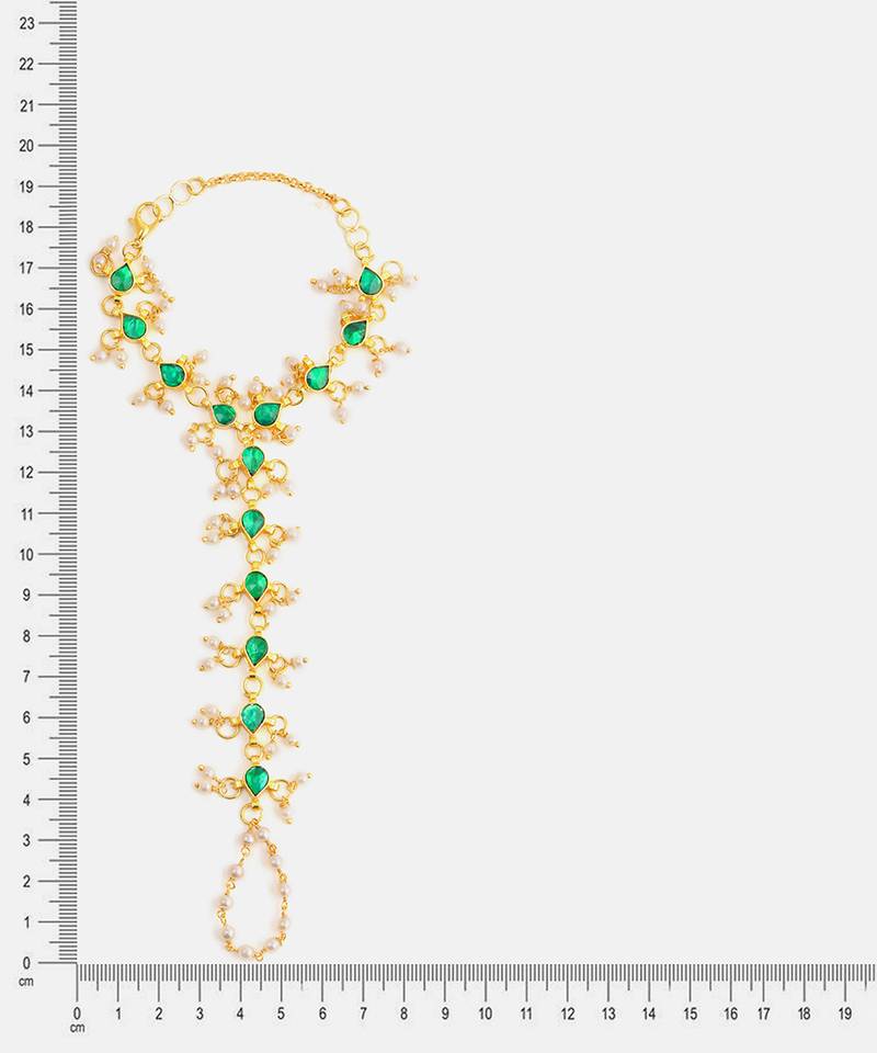 Gold plated kundan green haathphool