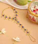 Gold plated kundan blue haathphool