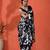 Black embellished floral printed digital printed satin saree with blouse piece